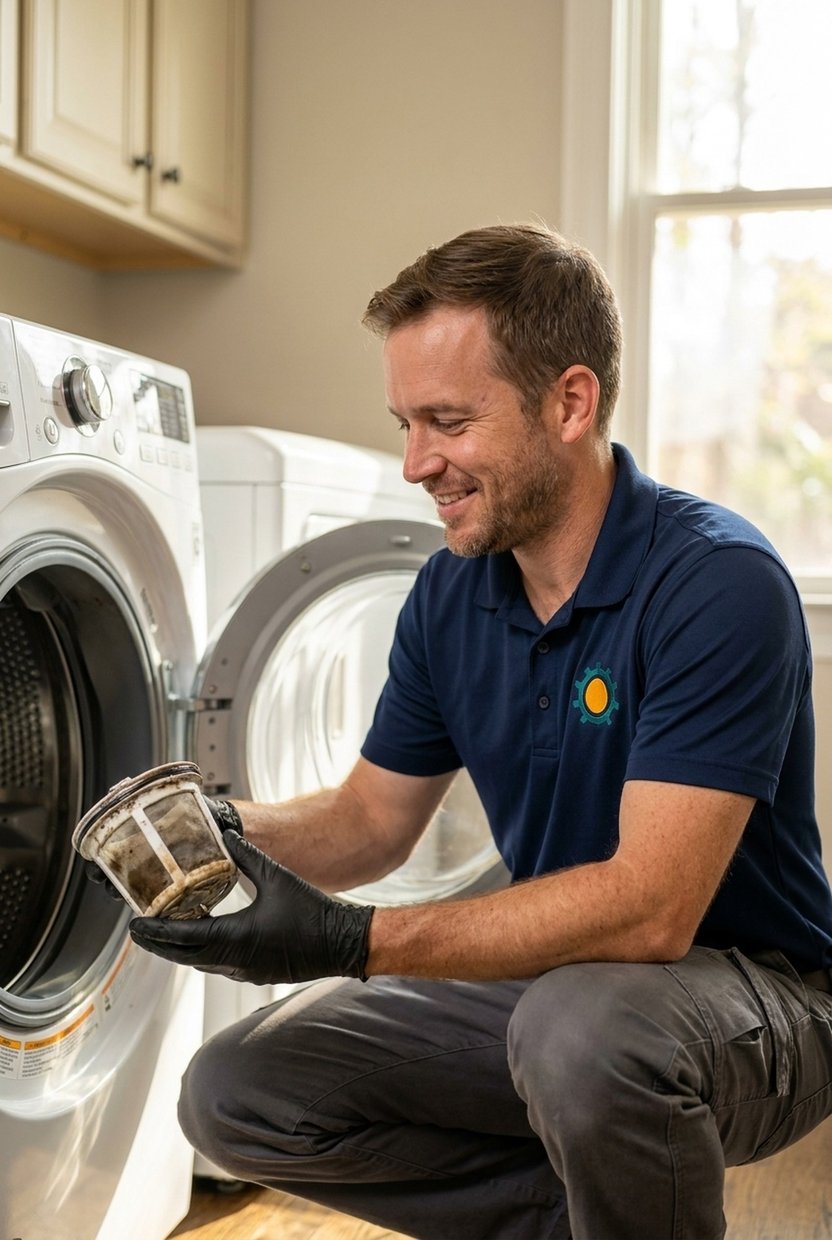 Sun Appliance Repair technician replacing a washing machine door boot seal with an part